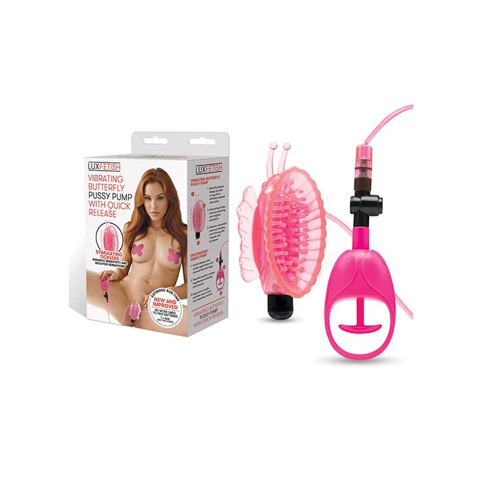 Lux Fetish Vibrating Butterfly Pussy Pump w/Quick Release - Pink